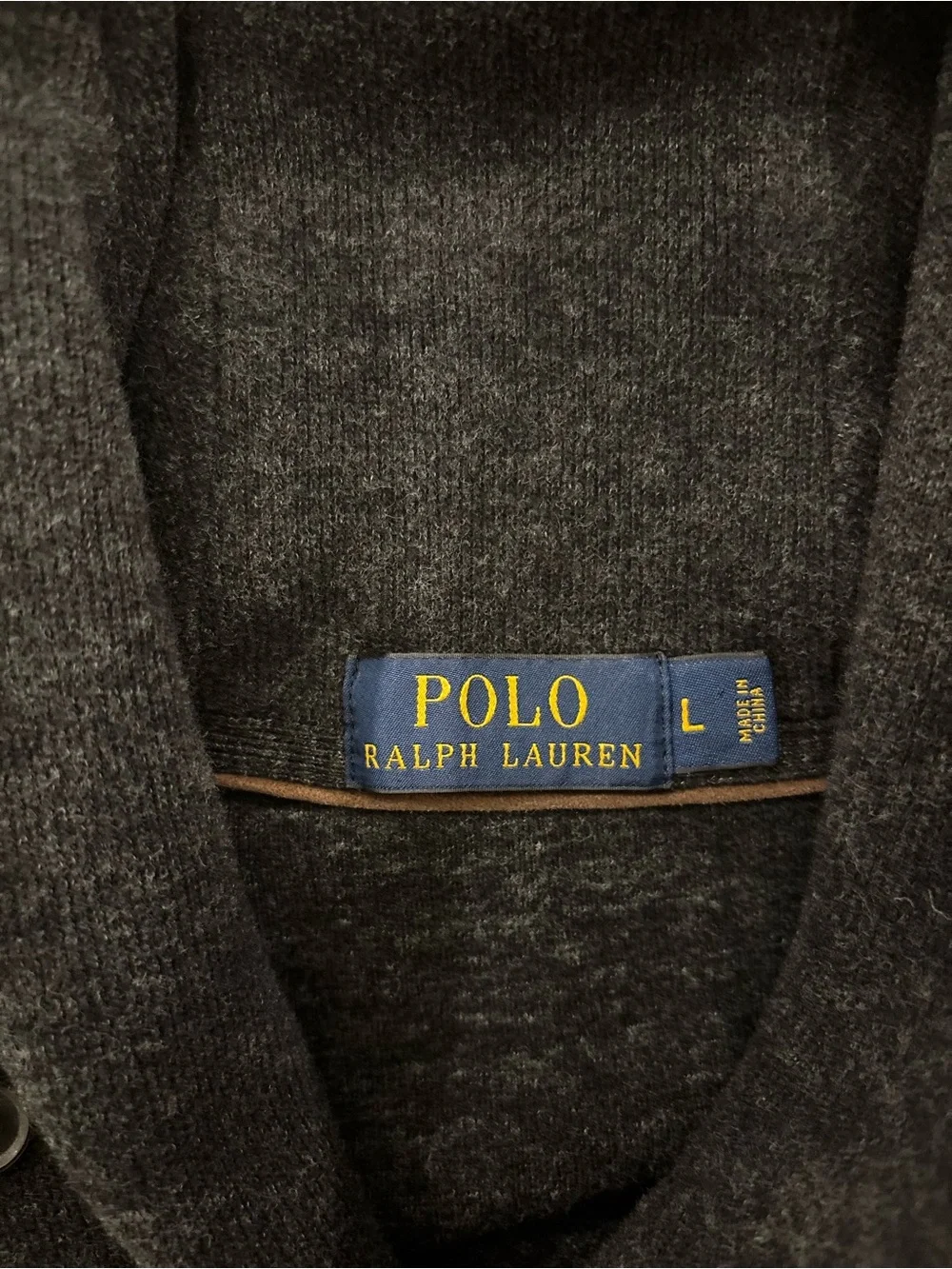 Polo Ralph Lauren Shawl Collar Sweater Mens L Elbow Patches Knit Black Heather